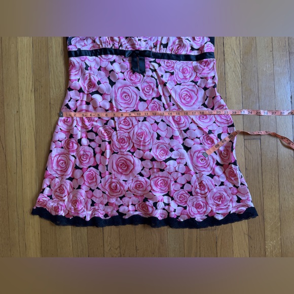 Y2K Vintage Silk Pink Rose Print Slip Dress Sz XL - Picture 6 of 10